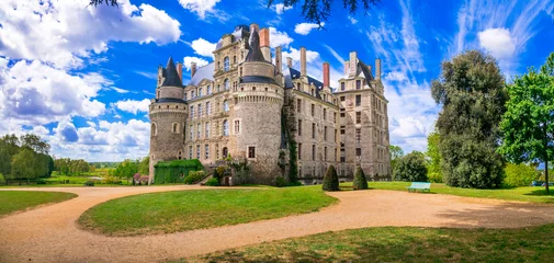 Poster Most beautiful and elegant castles of France - Chateau de Brissac , famous Loire valley Unesco heritage site © Freesurf