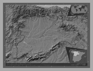 Castilla y Leon, Spain. Bilevel. Labelled points of cities