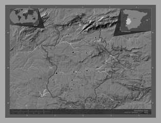 Extremadura, Spain. Bilevel. Labelled points of cities