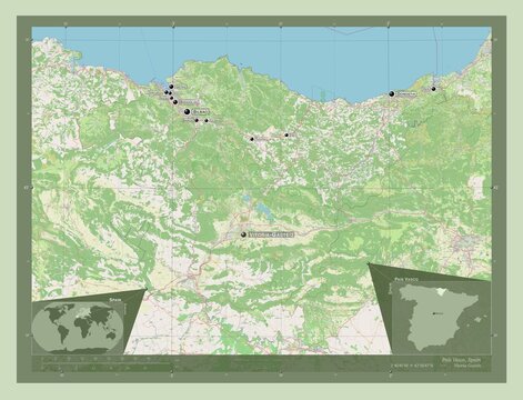 Pais Vasco, Spain. OSM. Labelled points of cities