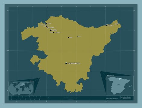 Pais Vasco, Spain. Solid. Labelled points of cities