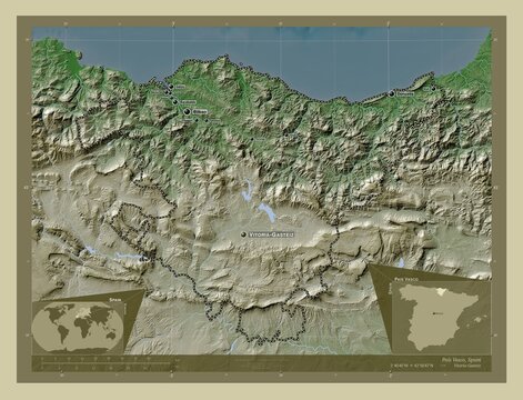 Pais Vasco, Spain. Labelled points of cities