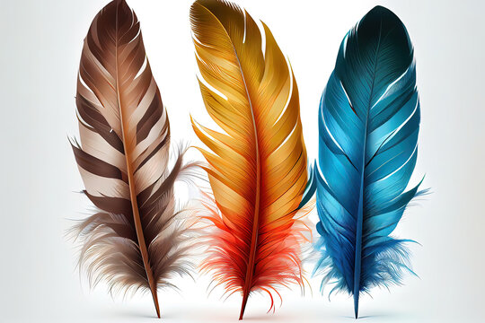 vertical shot of different feathers. Generative Ai