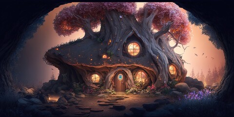 Fairytale dwelling in a magical forest, Generative AI