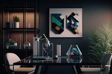 Abstract office with decorations, made with Generative AI.