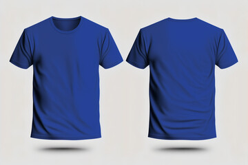 Mockup of a blank royal blue tshirt front and back isolated on white background. Generative Ai