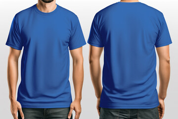 Mockup of a blank royal blue tshirt front and back isolated on white background. Generative Ai