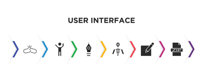 user interface filled icons with infographic template. glyph icons such as disconnected chains, about successful man, delete anchor point, anatomy class skeleton, editor, zip file vector.