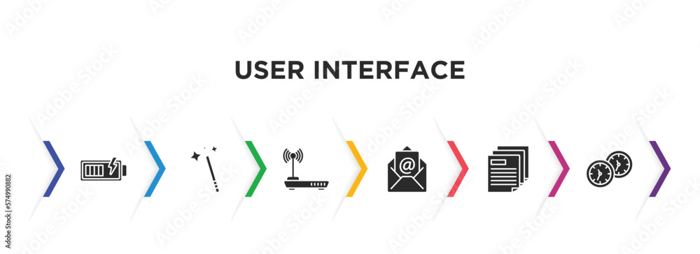 Aufkleber user interface filled icons with infographic template. glyph icons such as battery loaded, magic wan