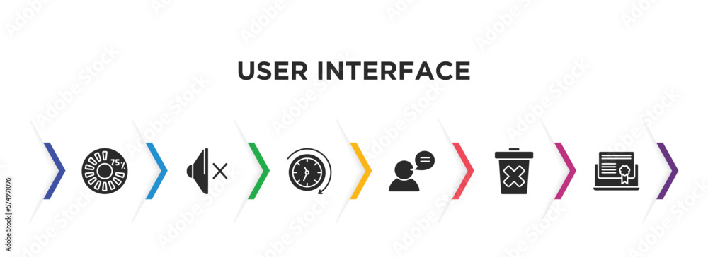 Poster user interface filled icons with infographic template. glyph icons such as round loading progress, s