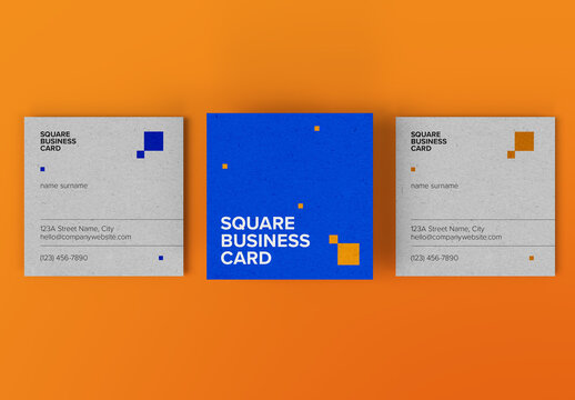 Square Business Card Mockup &ndash; Bold Creative Branding Layout on Vibrant Orange Background