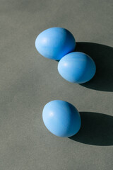 Easter blue eggs on a gray background