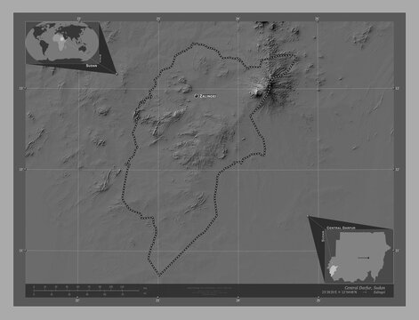 Central Darfur, Sudan. Bilevel. Labelled points of cities