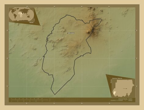 Central Darfur, Sudan. Physical. Labelled points of cities