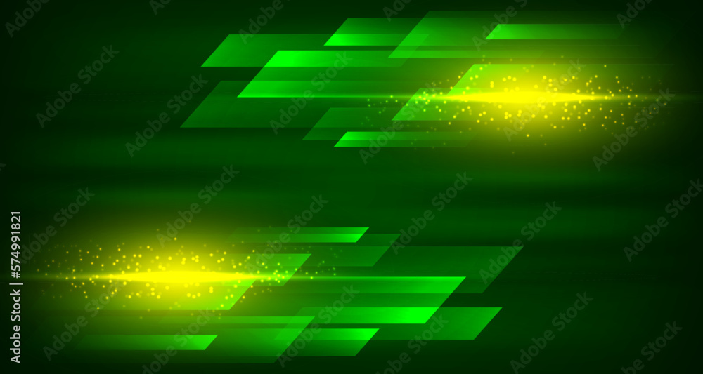 Poster 3d green yellow techno abstract background overlap layer on dark space with high speed effect concep