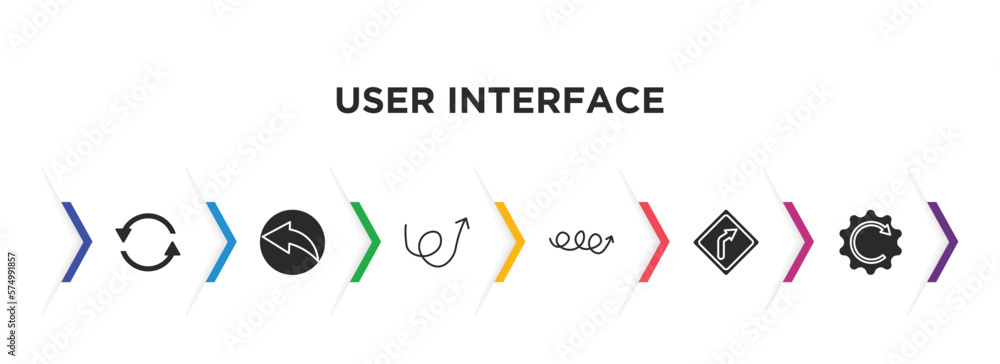 Poster user interface filled icons with infographic template. glyph icons such as continuous, back arrow, s