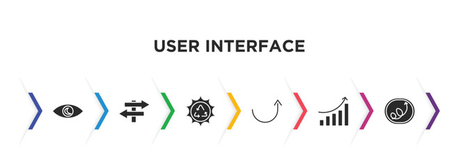 user interface filled icons with infographic template. glyph icons such as viewer, road, solar recycle, semicircular up arrow, increase success, scribble right arrow vector.
