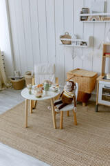 Children's room with toys. Eco-friendly recyclable wooden items.