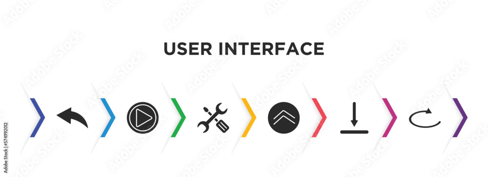 Poster user interface filled icons with infographic template. glyph icons such as arrow address back, press
