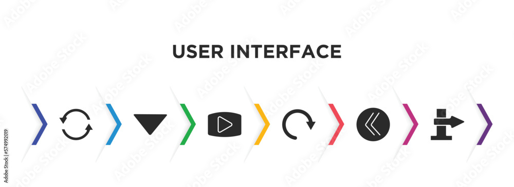 Poster user interface filled icons with infographic template. glyph icons such as refresh button, drop down