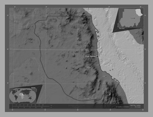 Red Sea, Sudan. Bilevel. Labelled points of cities
