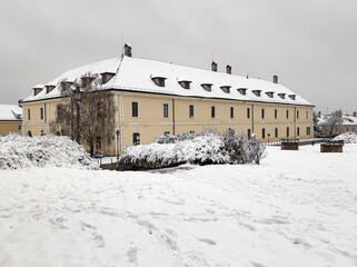 Petrovaradin Fortress in foggy winter day
