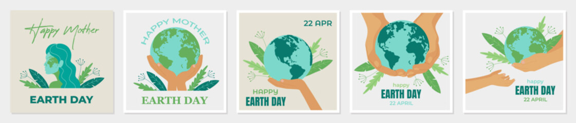 Earth day vector illustration set. International Mother Earth Day. Perfect for graphic and web design, business presentation, marketing and print material.  Ecology and environmental protection concep