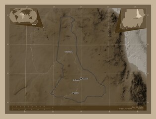 River Nile, Sudan. Sepia. Labelled points of cities