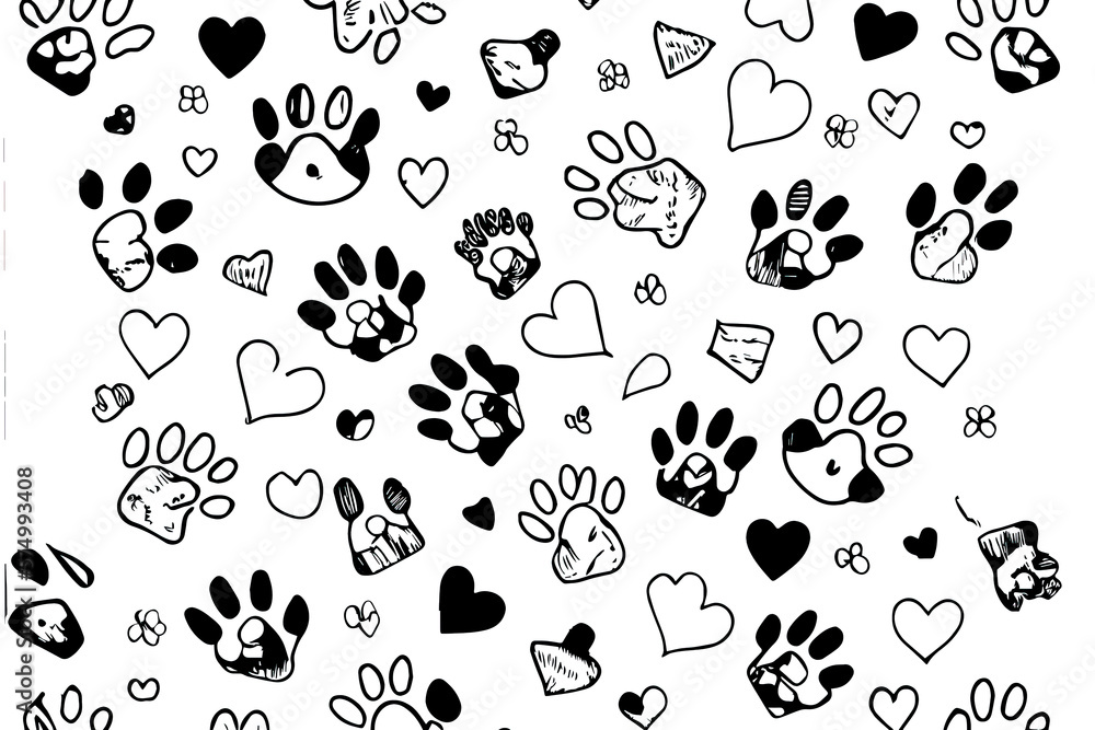 Aufkleber paw print and heart pattern background. generative ai