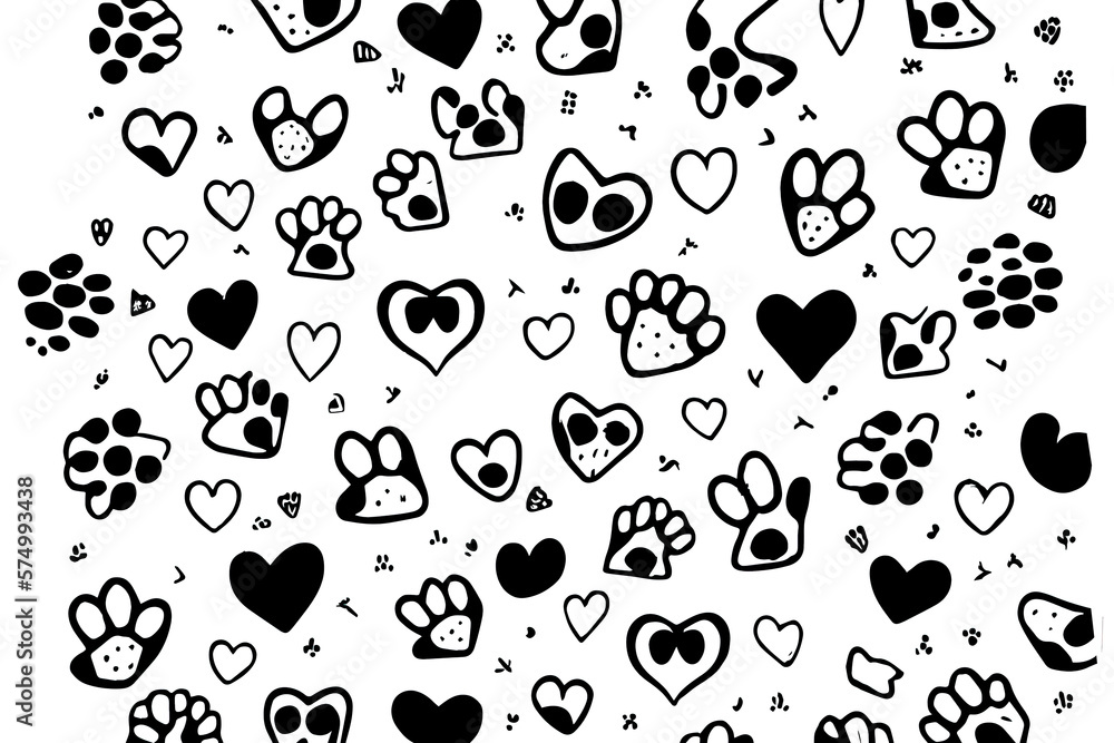 Aufkleber paw print and heart pattern background. generative ai