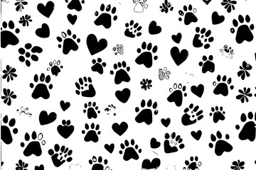Obraz premium Paw print and heart pattern background. Generative Ai
