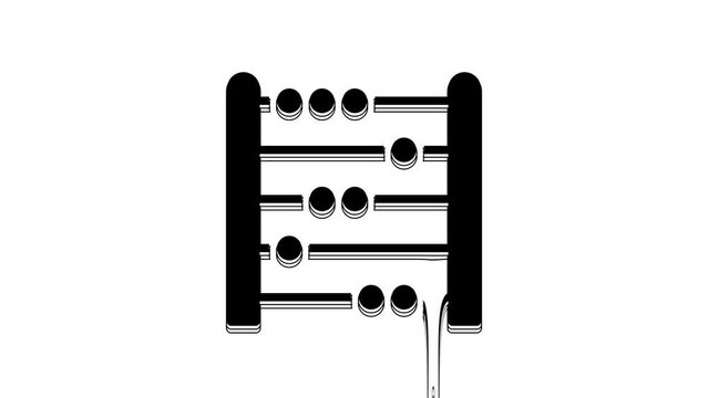Black Abacus icon isolated on white background. Traditional counting frame. Education sign. Mathematics school. 4K Video motion graphic animation