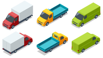 Isometric Cargo Truck transportation. Car for the carriage of goods. Fast delivery or logistic transport. Empty small truck. Small truck van lorry for transportation of cargo goods