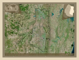 Lubombo, Eswatini. High-res satellite. Labelled points of cities