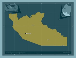 Obraz premium Shiselweni, Eswatini. Solid. Labelled points of cities