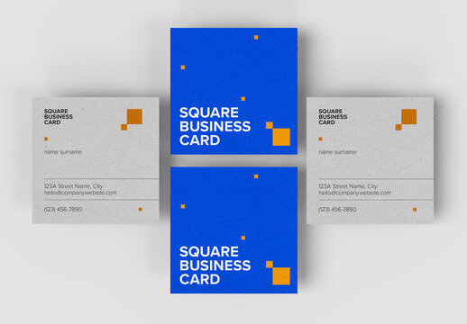 Square Business Card Mockup &ndash; Modern Top View Layout for Branding, Identity Design, or Professional Presentation
