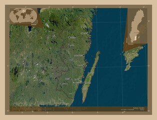 Kalmar, Sweden. Low-res satellite. Labelled points of cities © Yarr65