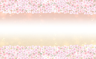 満開の桜 横長画像素材 -桃・うす茶-