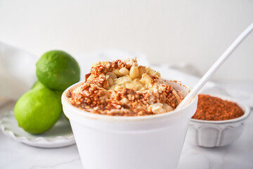 Esquite, mexican corn salad, traditional street food from mexico.