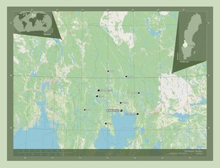 Varmland, Sweden. OSM. Labelled points of cities