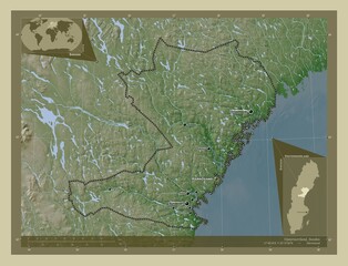 Vasternorrland, Sweden. Labelled points of cities