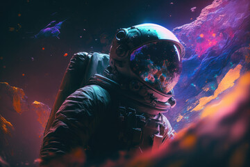 Fototapeta na wymiar Astronaut Floating in The Vast Space With Galaxy in the Background