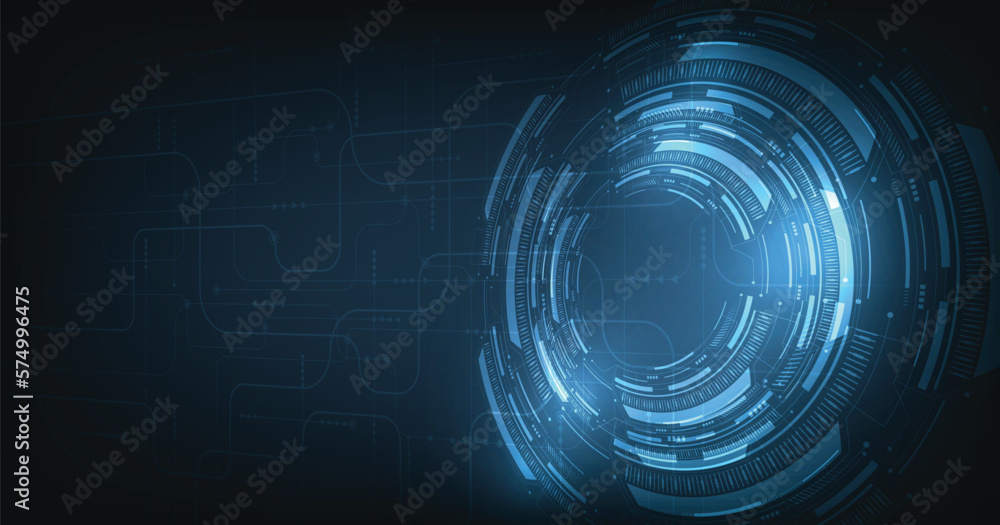 Aufkleber Digital electric circuit circle background.Image electric circuit on dark blue background.High-tech circuit board connection system concept.	