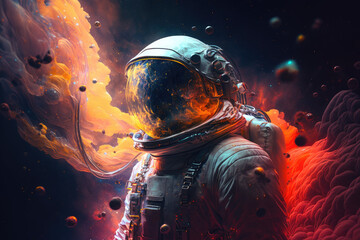 Astronaut Floating in The Vast Space With Galaxy in the Background