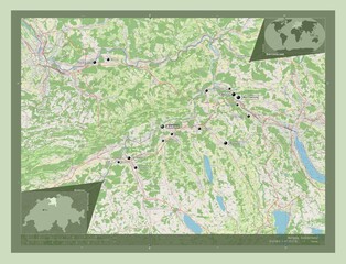 Aargau, Switzerland. OSM. Labelled points of cities