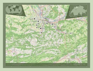 Basel-Landschaft, Switzerland. OSM. Labelled points of cities