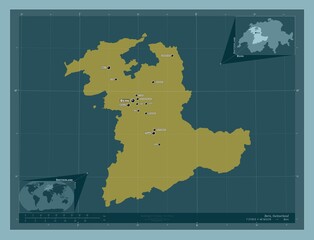 Bern, Switzerland. Solid. Labelled points of cities