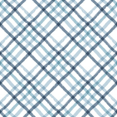 Gingham seamless pattern. watercolor plaid diagonal stripes, Vector checkered paint brush lines. Tartan texture for spring picnic table cloth, shirts, plaid, clothes, blankets, paper.