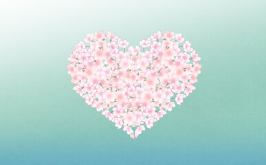 満開の桜のハート -あさぎ背景-