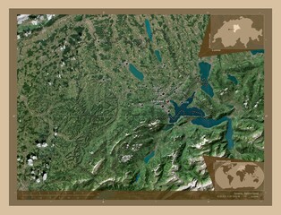 Luzern, Switzerland. Low-res satellite. Labelled points of cities